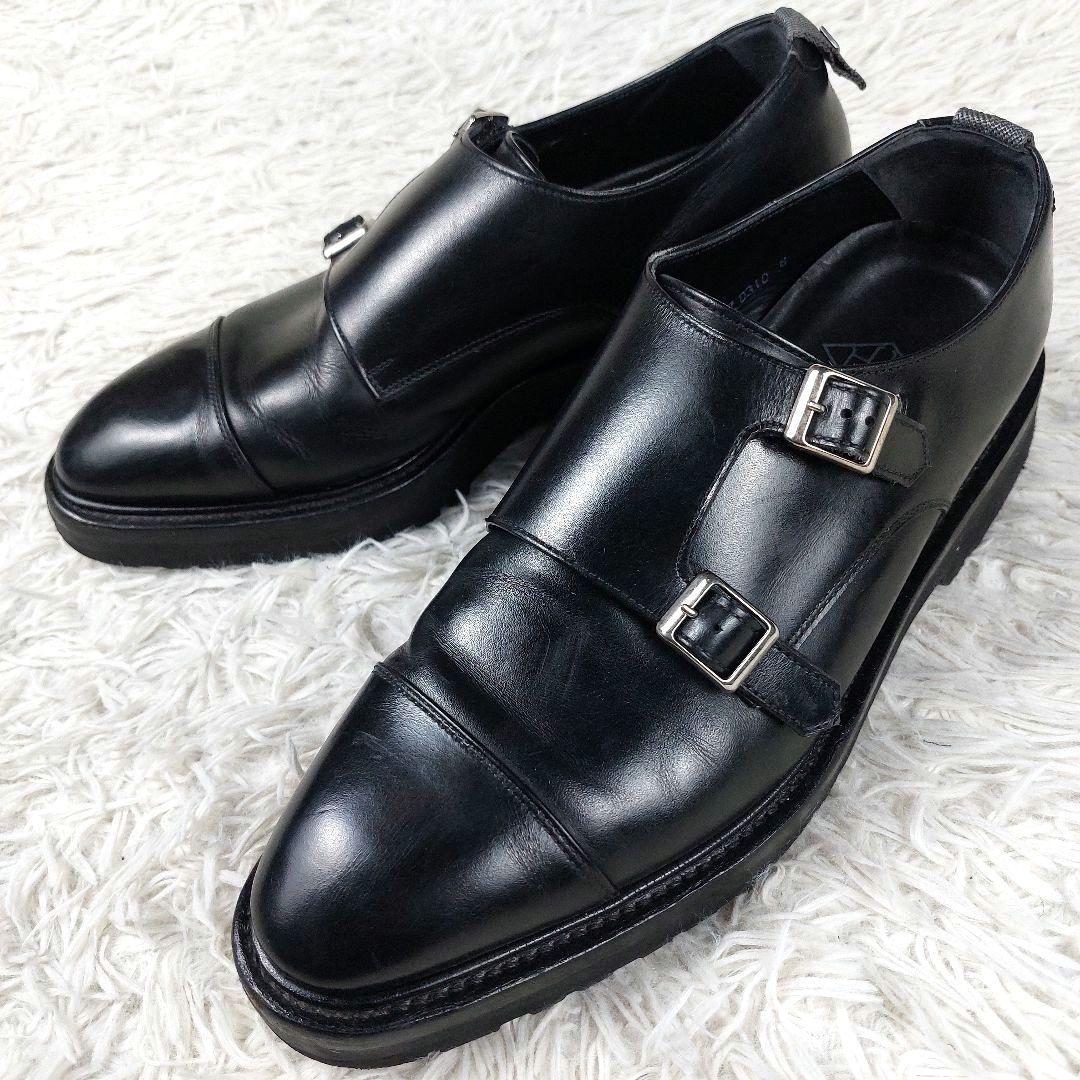 WH ダブルエイチ ダブルモンクストラップ ベルト オールレザー 革靴 ブラック