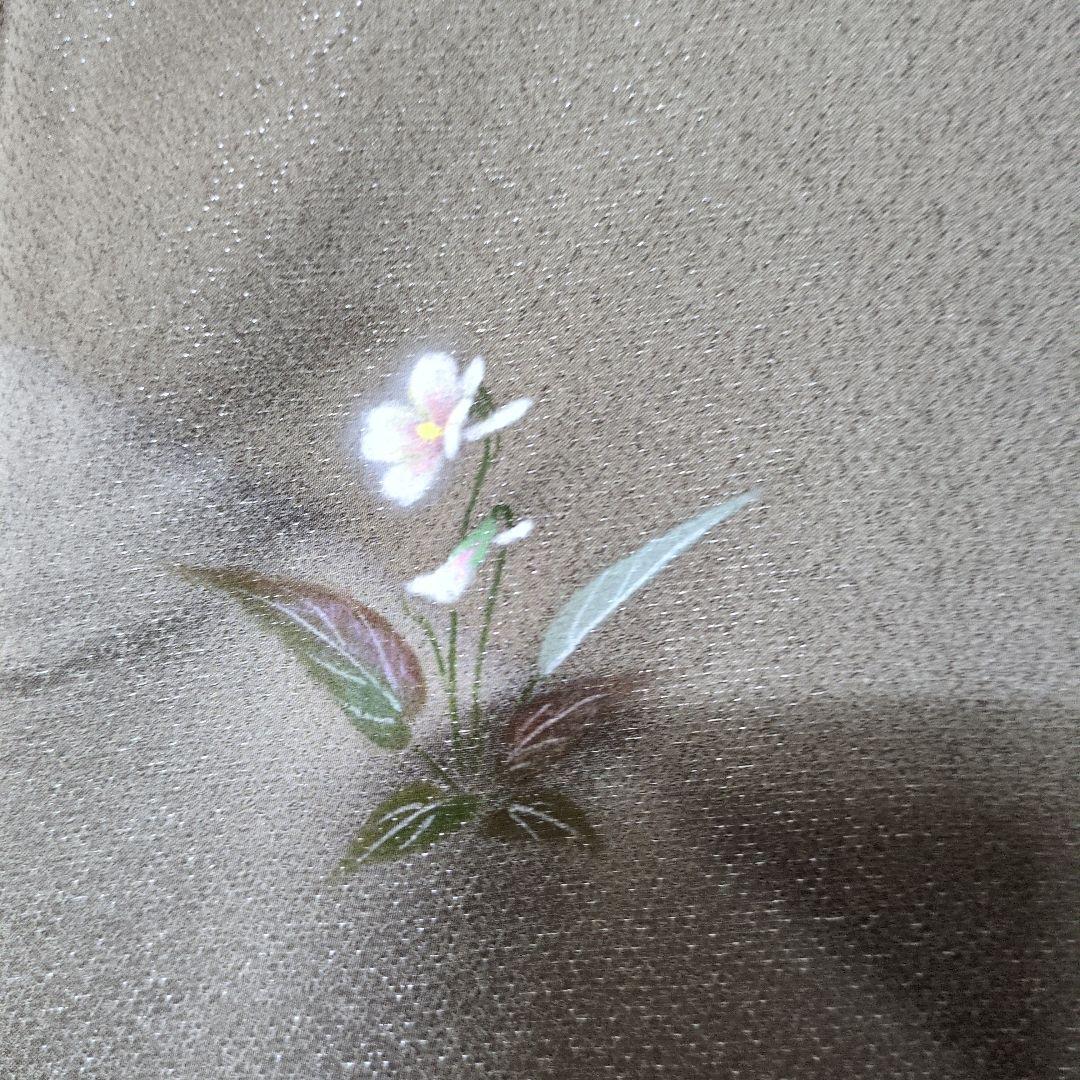 たま 未使用に近　正絹着物スミレりんどう花　袋帯 作家セット物