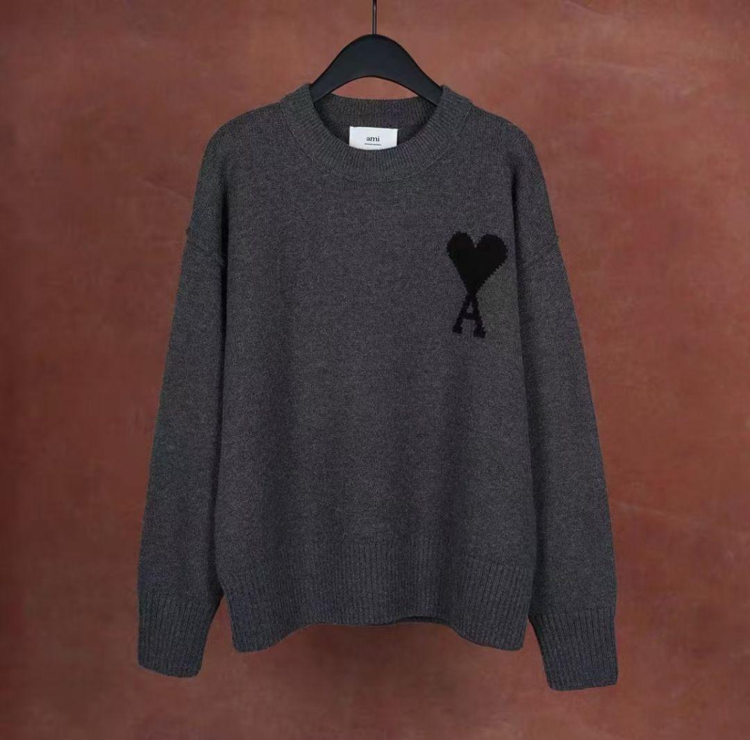 新品 AMI PARIS グレー ハート刺繍 クルーネックセーター L