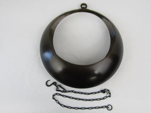 u*d様 唐銅製 吊花生 満月 尺0 高さ33ｃｍ 重量1.9ｋｇ 花鎖付 Y5