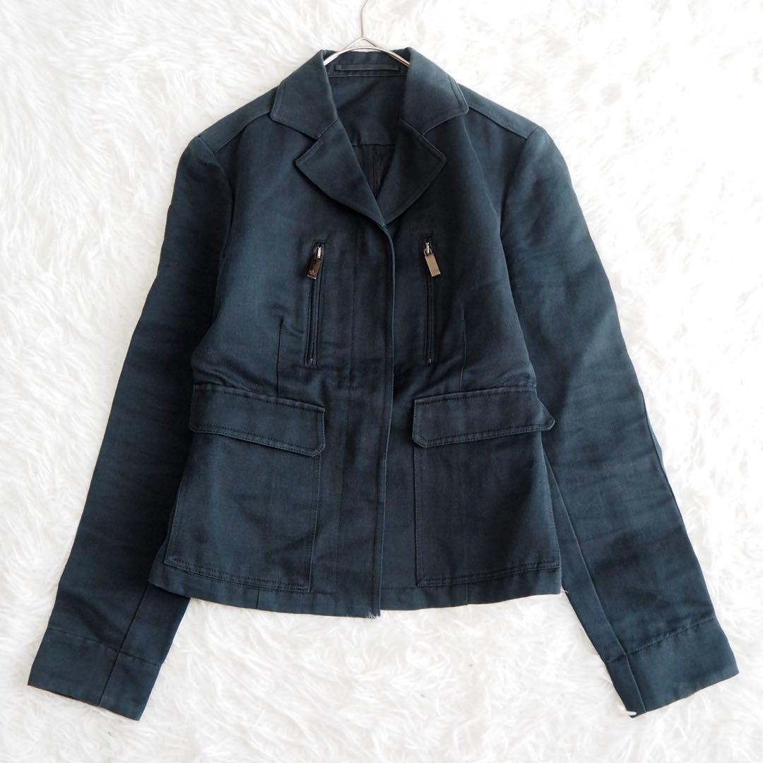 GUCCI グッチ テーラードジャケット ロゴボタン リネン 深緑 38