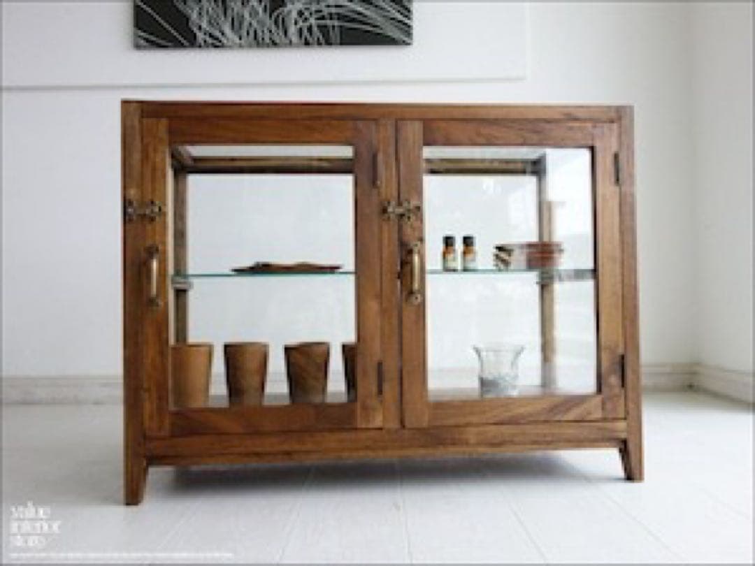 【10000000】チーク総無垢 ガラスパンケース’80W キャビネット