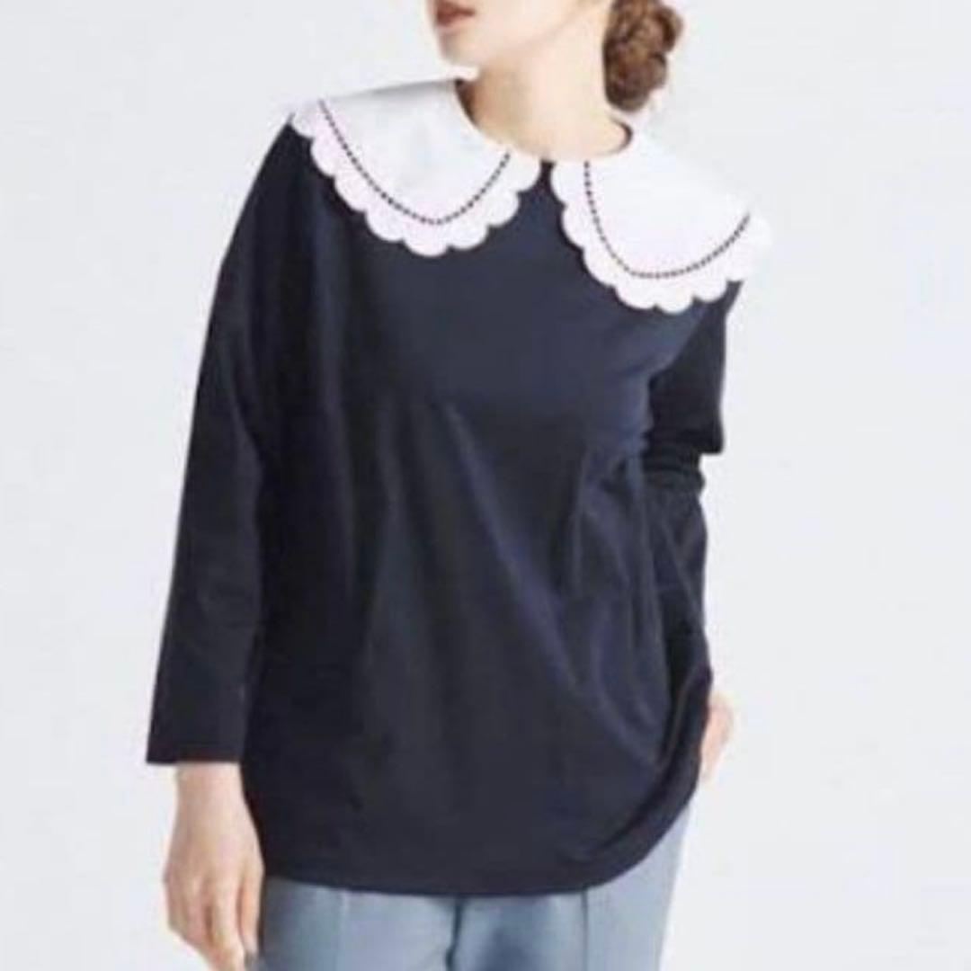 yori　スカラップカラー　長袖トップス　 ネイビーF