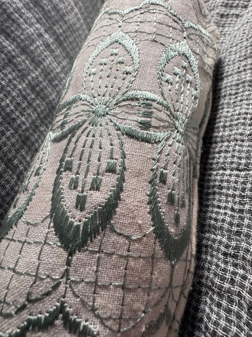 上品なビンテージ麻の折り畳み日傘　刺繍が涼しげ　カバー付　雅姫お好きな方にも