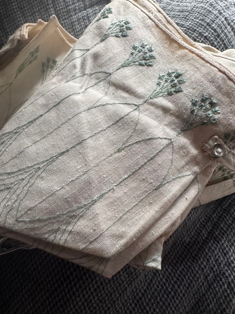 上品なビンテージ麻の折り畳み日傘　刺繍が涼しげ　カバー付　雅姫お好きな方にも