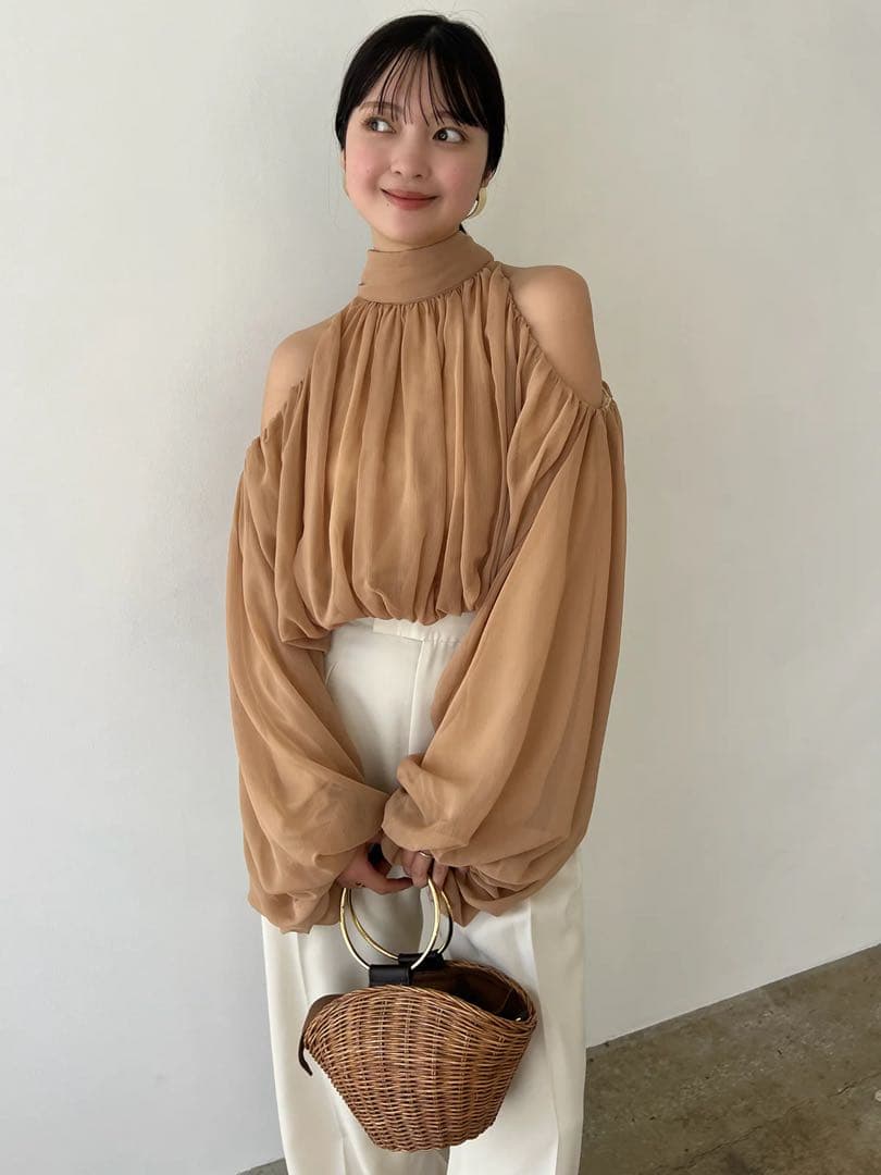2025anuans シフォンボリュームブラウス　テラコッタ