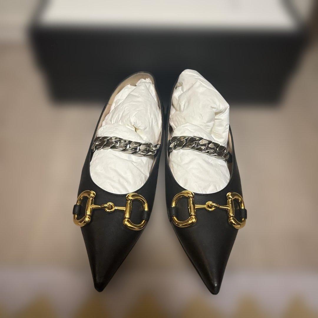 ペコ様交渉済【GUCCI】ブラック ホースビット チェーンポインテッドトゥ