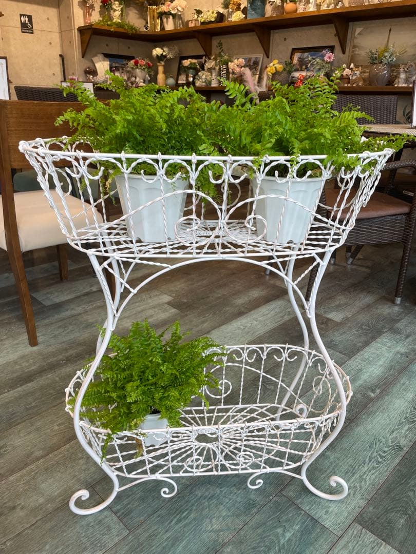 サイド　スタンド　2段　バスケット　アイアン　アンティーク　置物