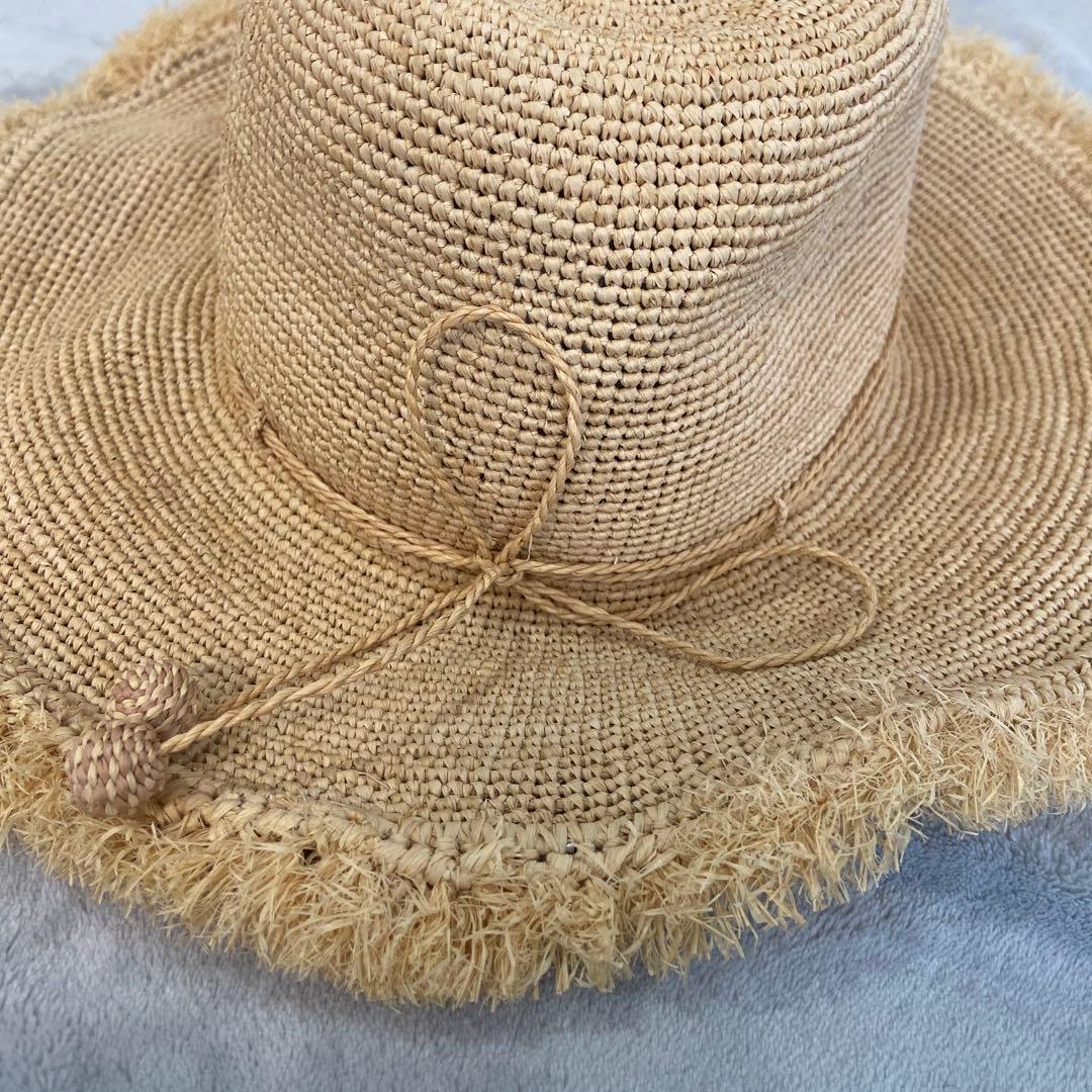 ヘレンカミンスキー　ラフィア　ハット　 フリンジ付きベージュ麦わら帽子