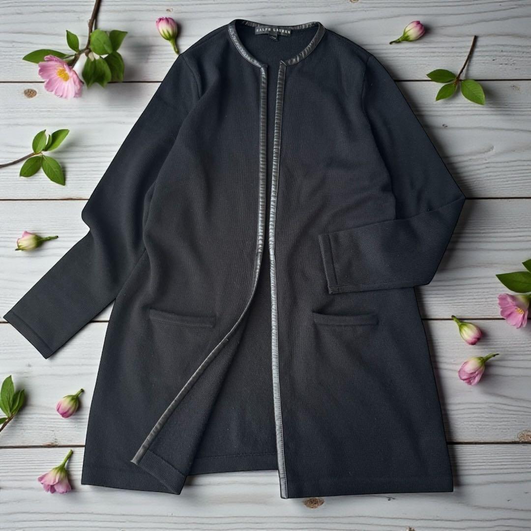 ラルフローレンブラックレーベル　カシミヤ100% レザーパイピング　ニットコート