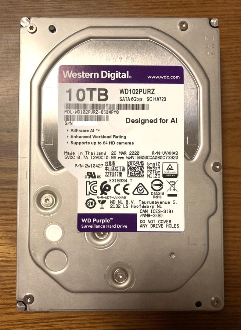 内蔵型ハードディスクドライブ Western Digital WD102PURZ 3.5 HDD 10TB