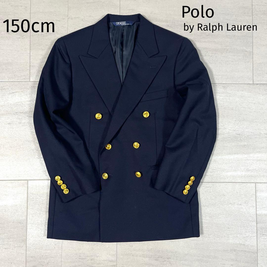 ポロ ラルフローレン 紺ブレザー 150 ダブル テーラードジャケット 金ボタン