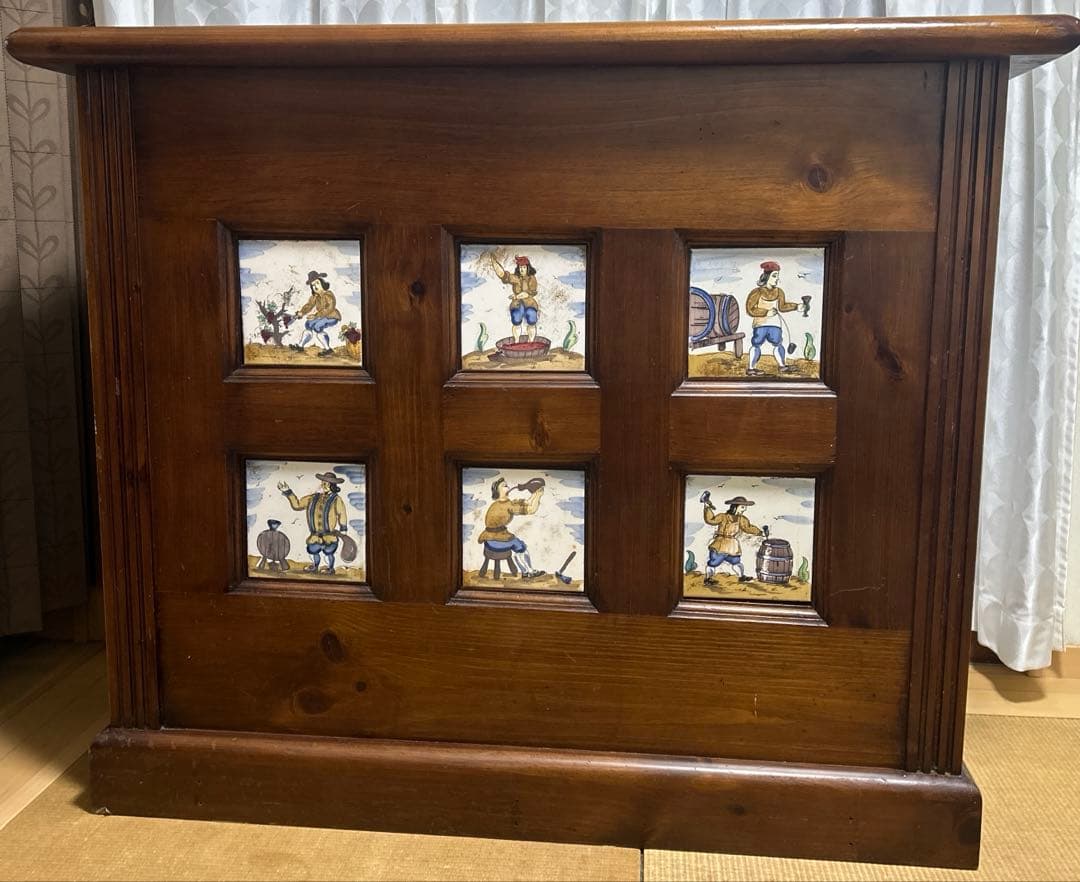 木製　キッチンカウンター（生地付き）　タイル装飾付き