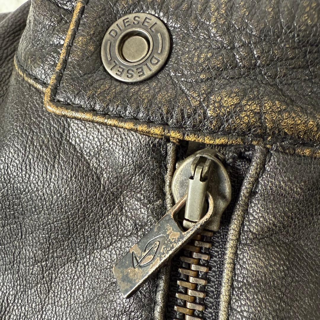 ディーゼル ライダースジャケット M ダメージ加工 ブラック レザージャケット