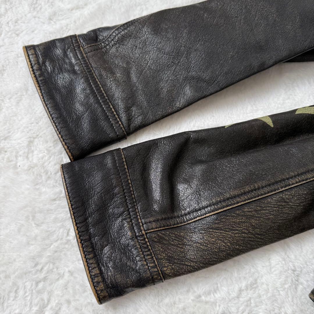 ディーゼル ライダースジャケット M ダメージ加工 ブラック レザージャケット