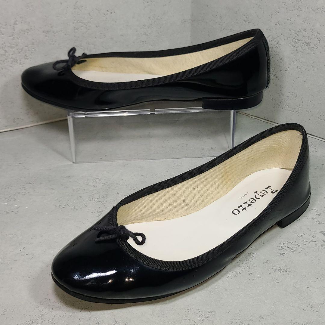 371/2【Repetto】レペット　フラットバレエシューズ　エナメル　ブラック
