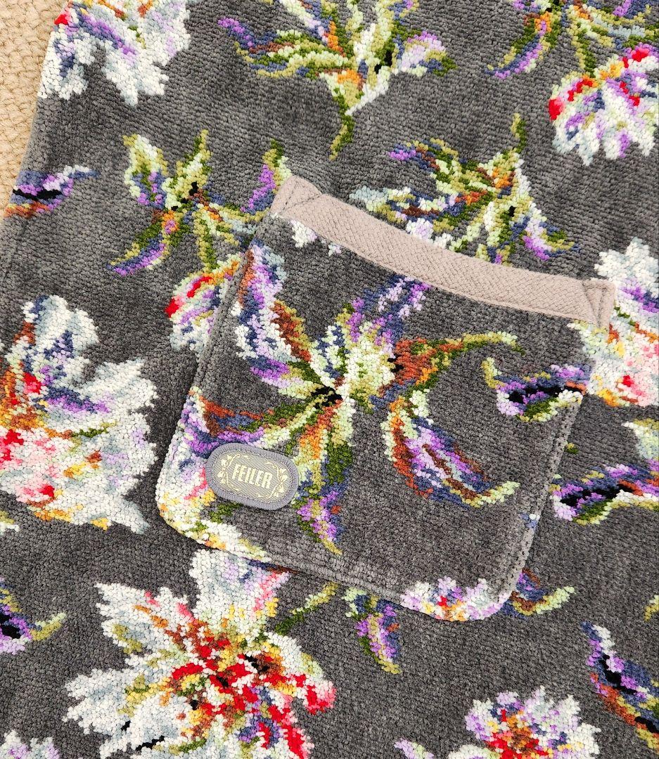 Feiler/フェイラー　 花柄エプロン シェニール織　グレー