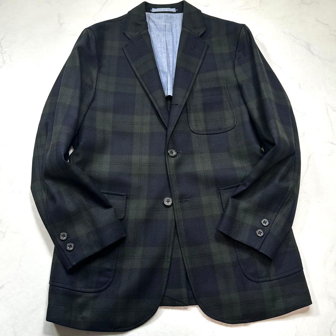 未使用級◎百名品 BEAMS＋ フランネル3ボタンジャケット ブラックウォッチS
