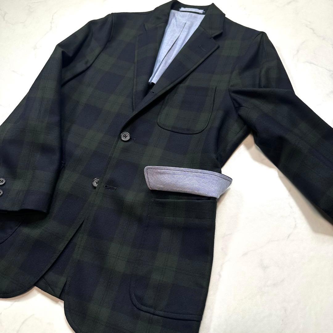 未使用級◎百名品 BEAMS＋ フランネル3ボタンジャケット ブラックウォッチS