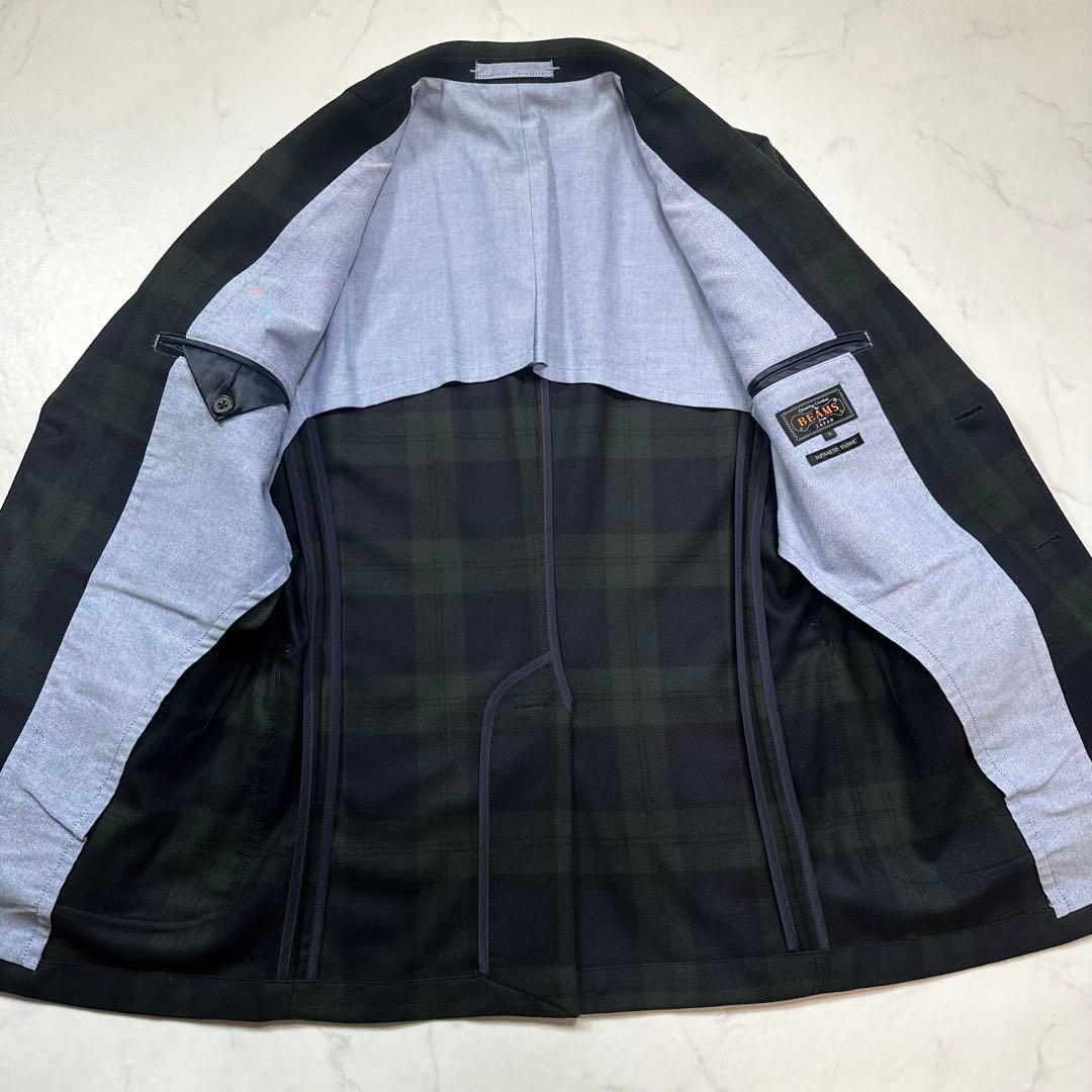 未使用級◎百名品 BEAMS＋ フランネル3ボタンジャケット ブラックウォッチS