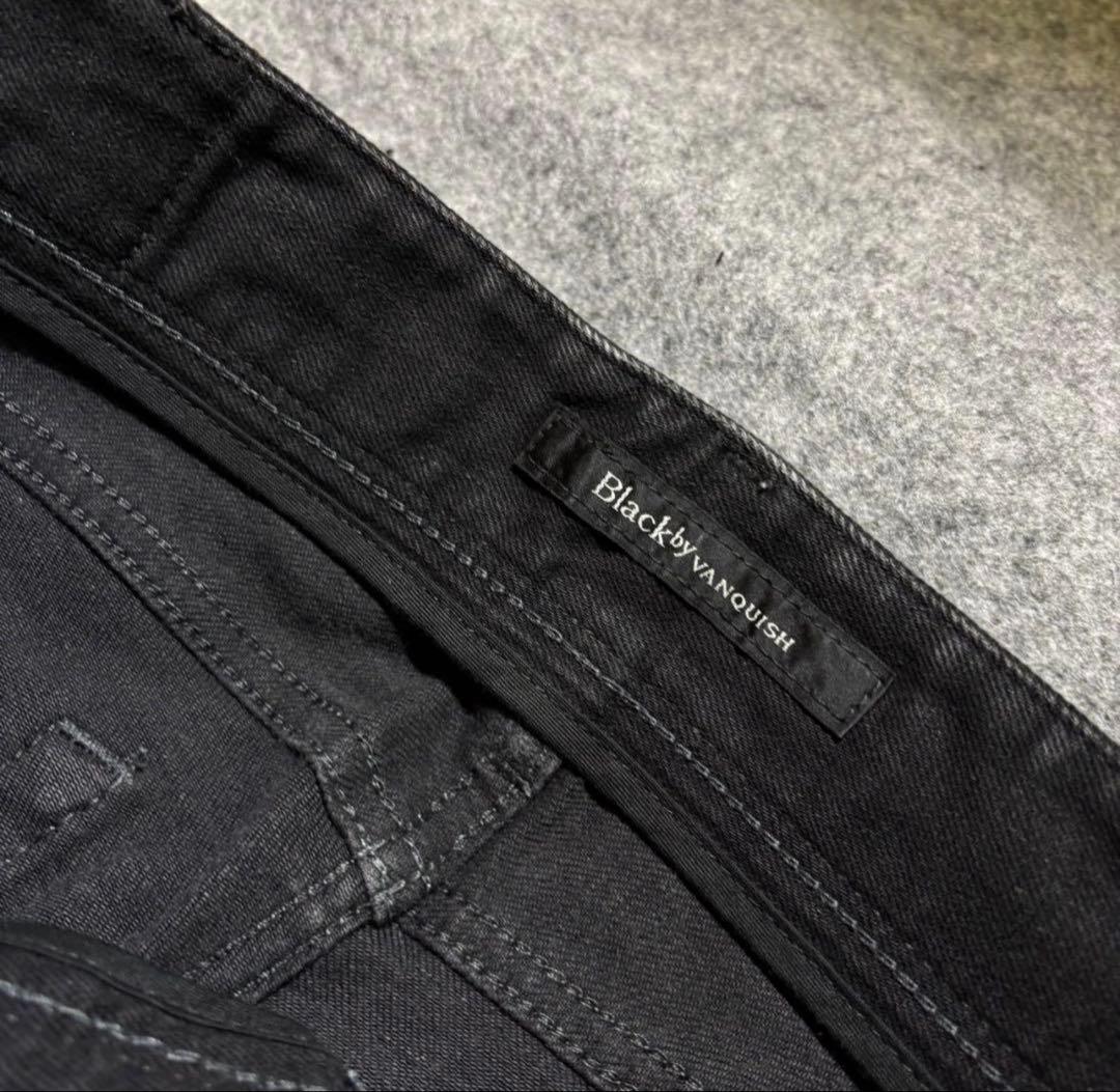 vanquish コーディング　レザー　デニム　ダメージ加工　スキニー　ブラック