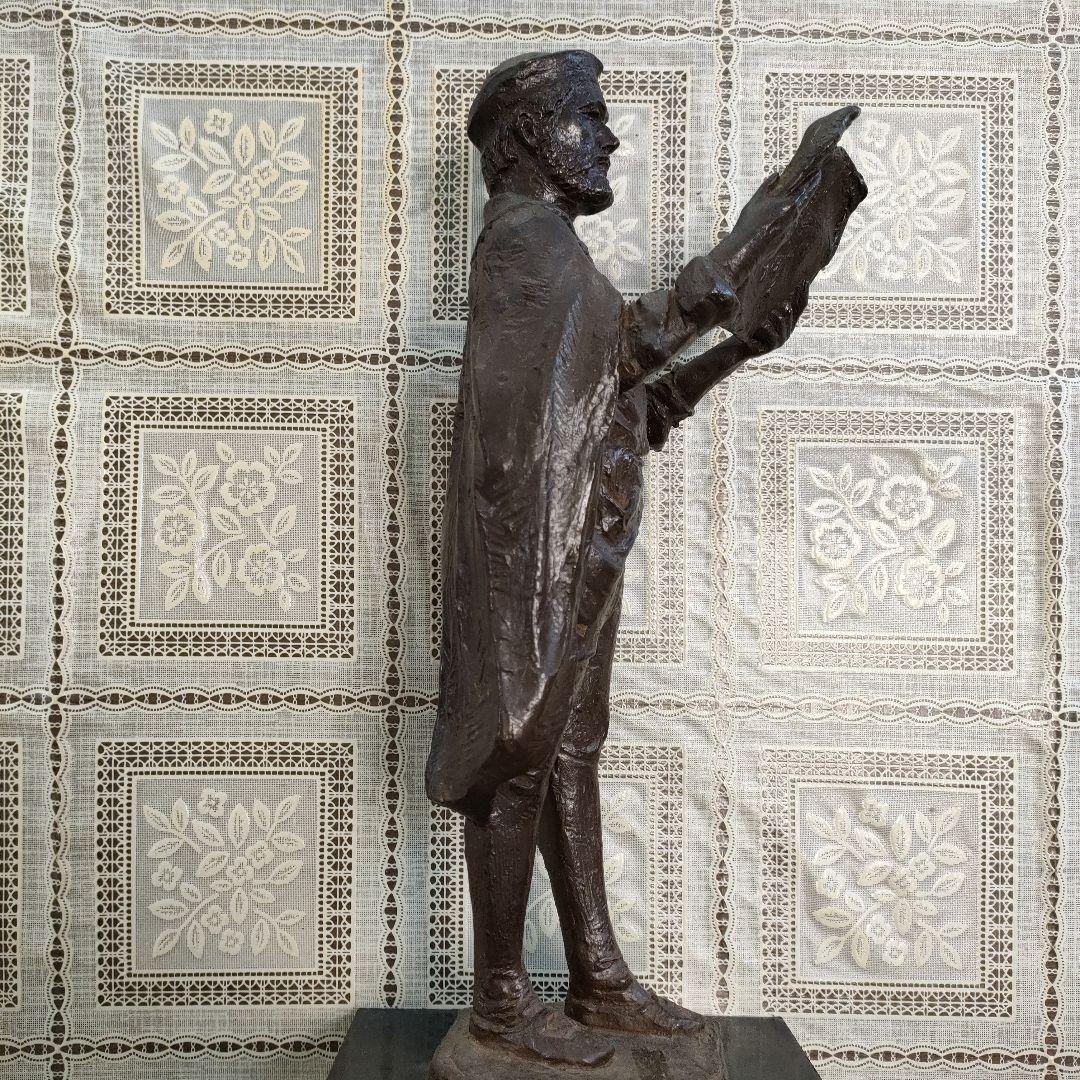 島村俊和作 ブロンズ製ヨハネス・グーテンベルク像 1987年制作 高36.5cm