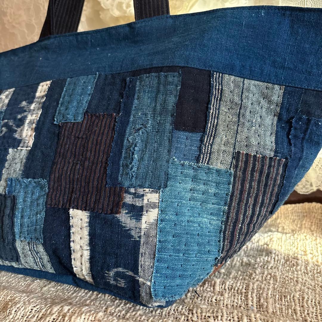 藍染　古布リメイク　ハンドメイド　刺し子　トートバッグ