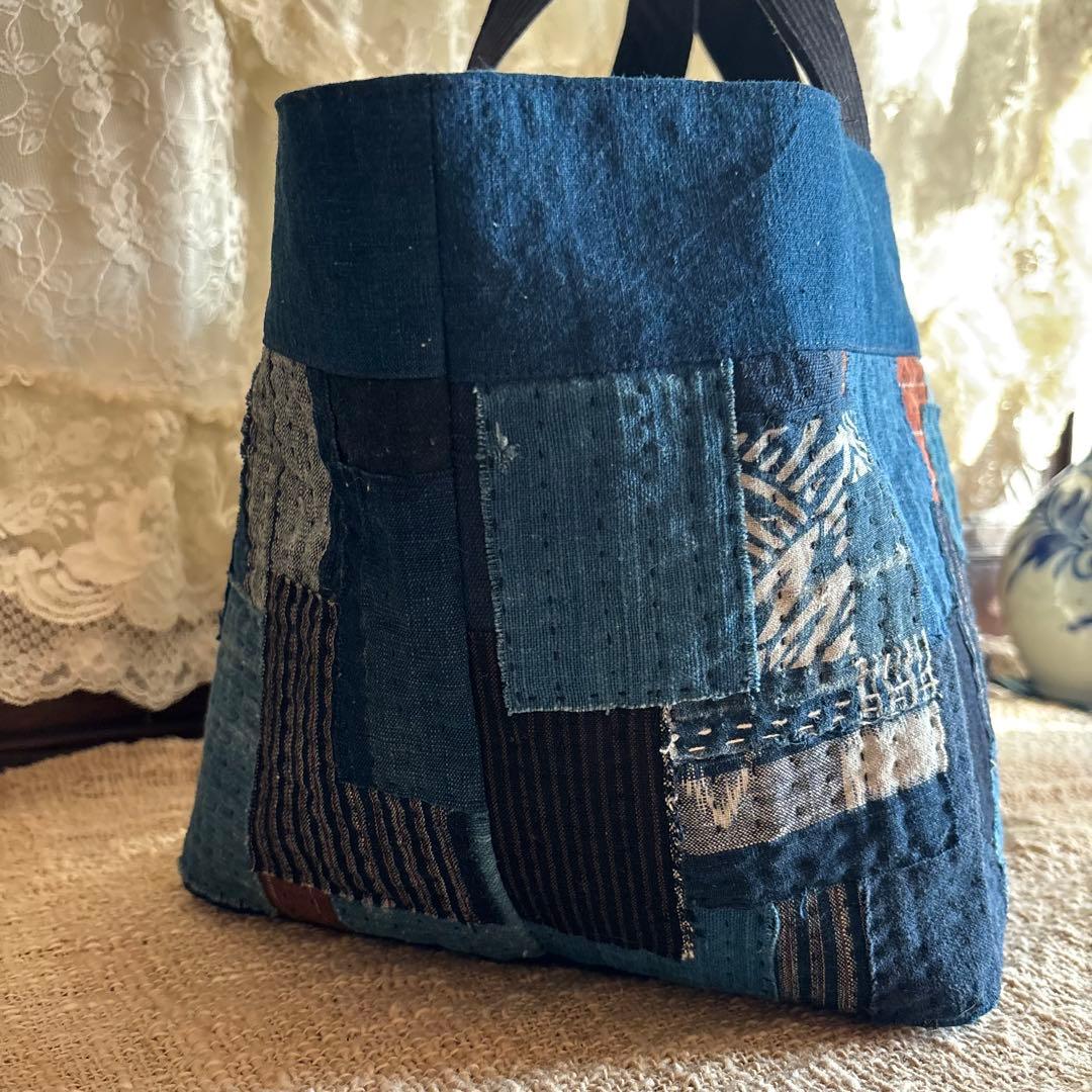 藍染　古布リメイク　ハンドメイド　刺し子　トートバッグ