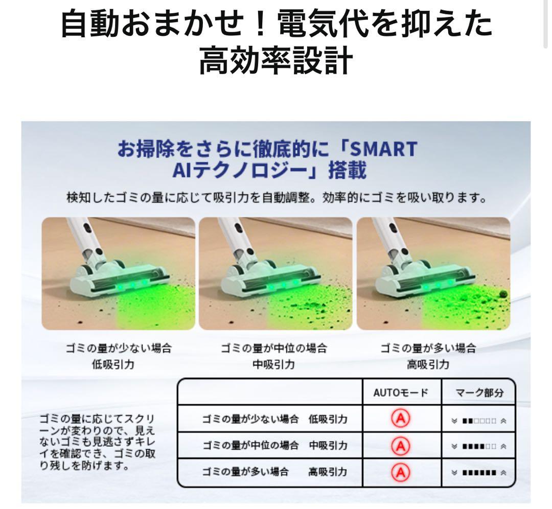 掃除機 コードレス　自動式吸引力AI　70000pa　強力吸引力　LEDライト