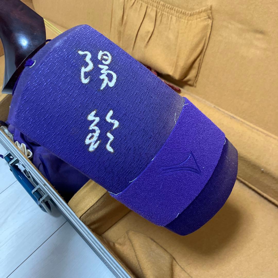 【太棹】三味線 溝 紅木　五厘太　綾杉胴　全長約95cm ハードケース付き