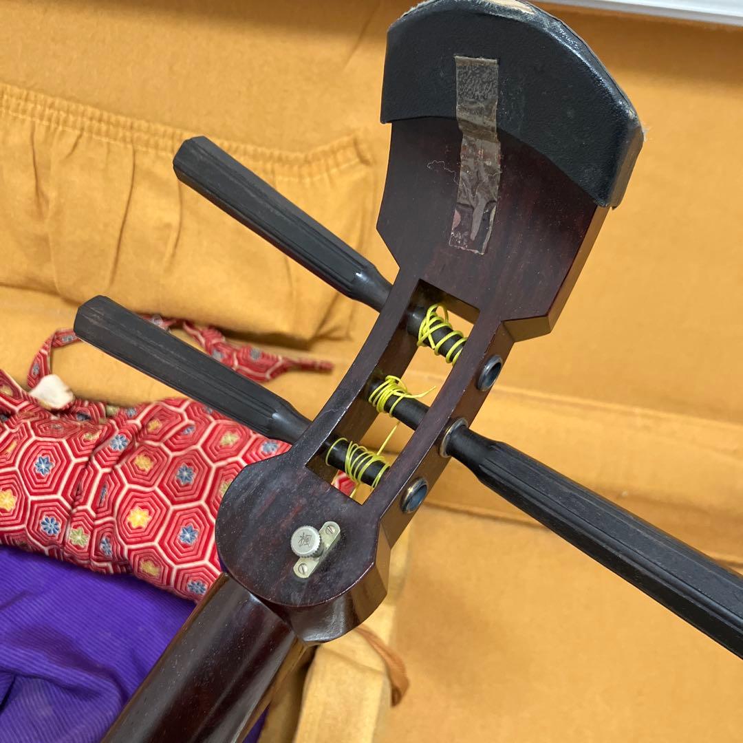 【太棹】三味線 溝 紅木　五厘太　綾杉胴　全長約95cm ハードケース付き