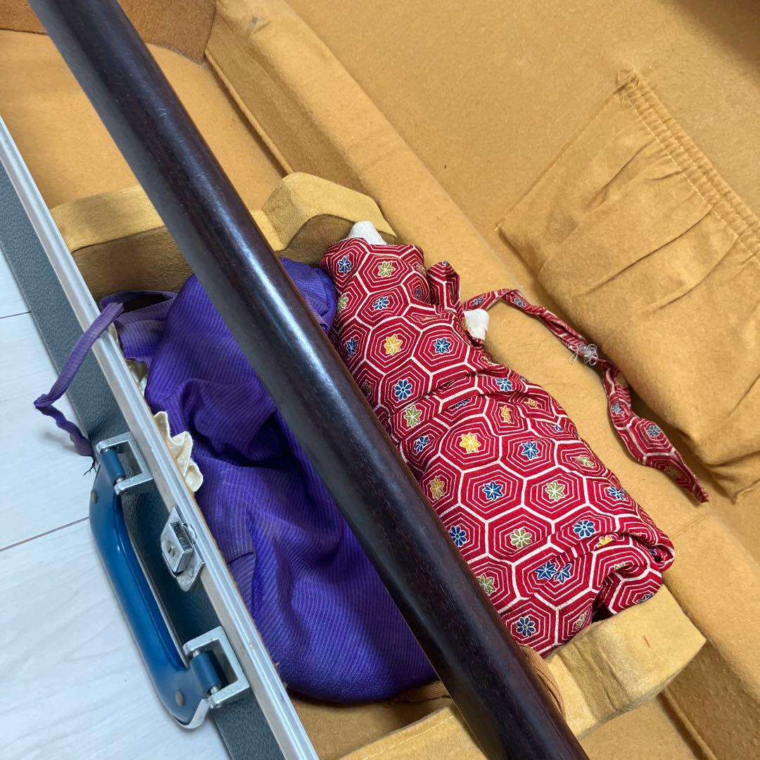 【太棹】三味線 溝 紅木　五厘太　綾杉胴　全長約95cm ハードケース付き