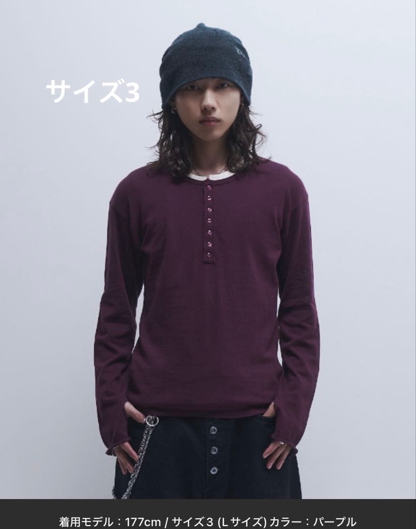 Ensemble high gauge Henley neck knit 紫3