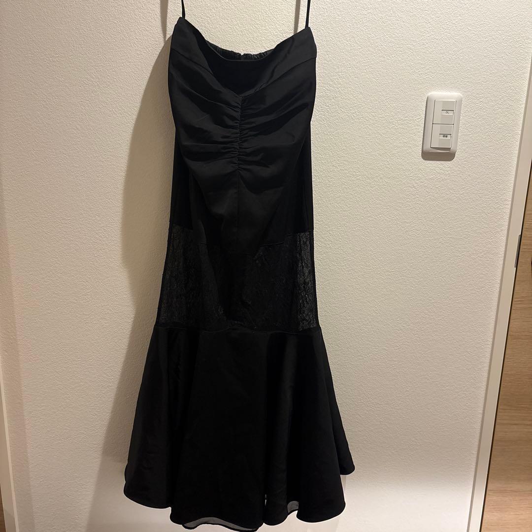 Glossy ブラックナイトドレス セットアップドレス フレアスカート