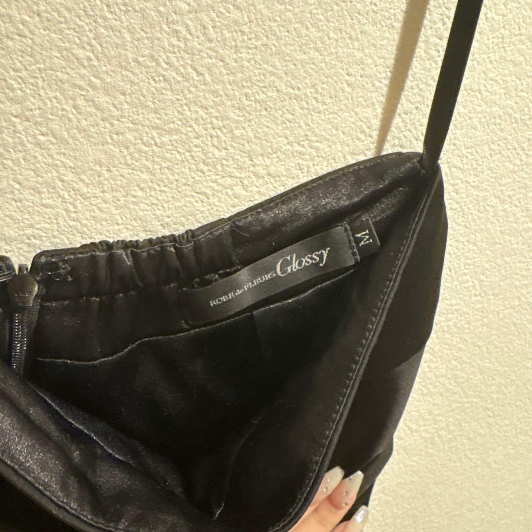 Glossy ブラックナイトドレス セットアップドレス フレアスカート