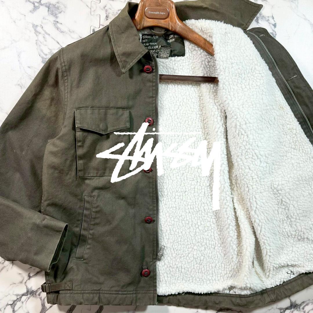 ✨00s✨Stüssy ミリタリー 裏地 ボア ジャケット M カーキ メンズ