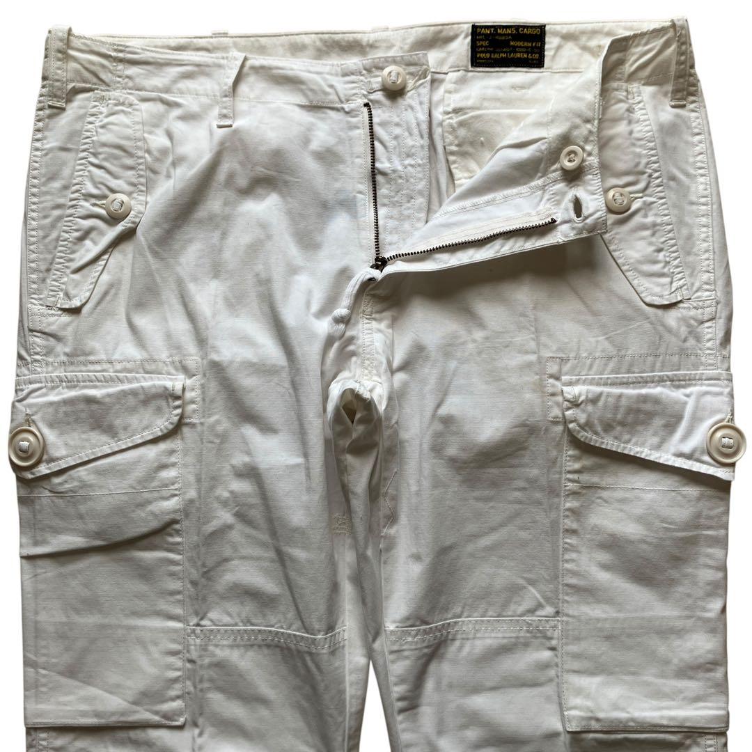 美品00s Ralph Lauren ダブルニー ホワイトミリタリーカーゴパンツ