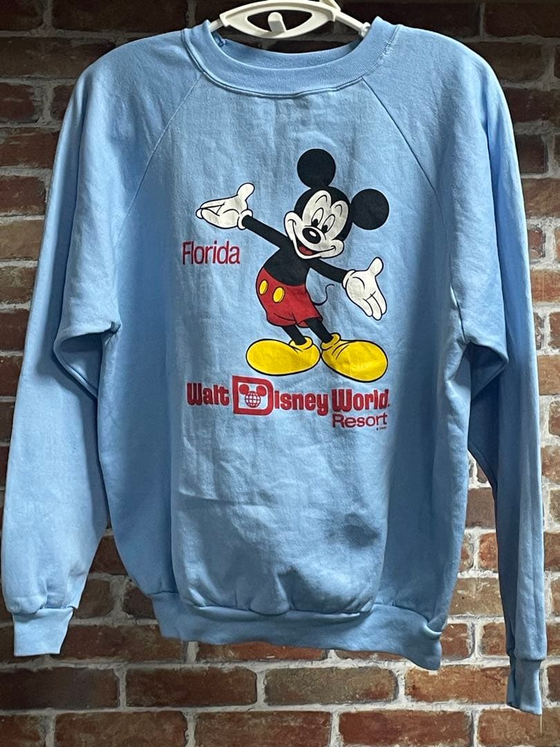 80's　USA製　Disney ディズニー　ミッキー　ラグランスウェット　L