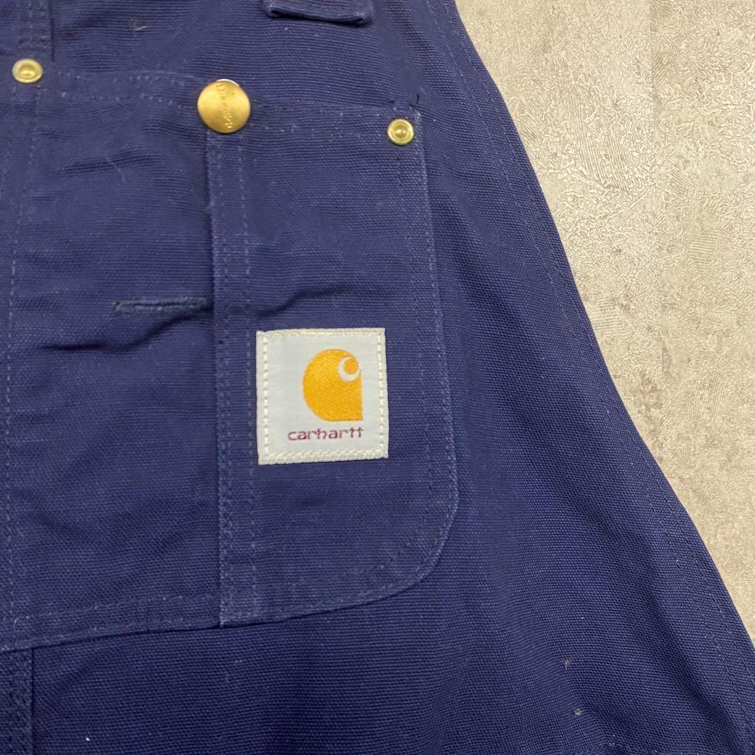 レアUSA製90s古着○カーハート オーバーオール ネイビー W42×L32