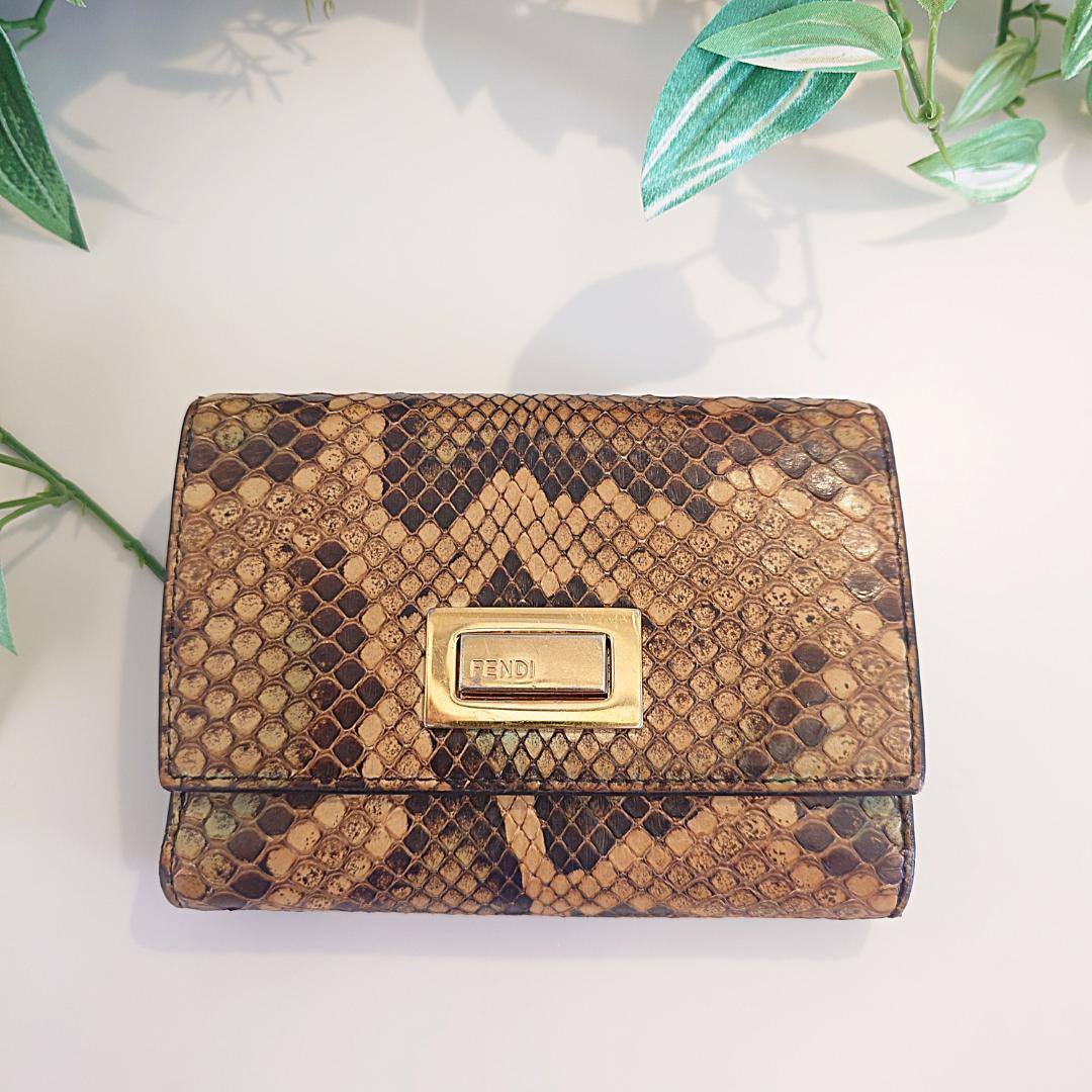 【美品】FENDI フェンディ パイソン ピーカブー ターンロック 3つ折り