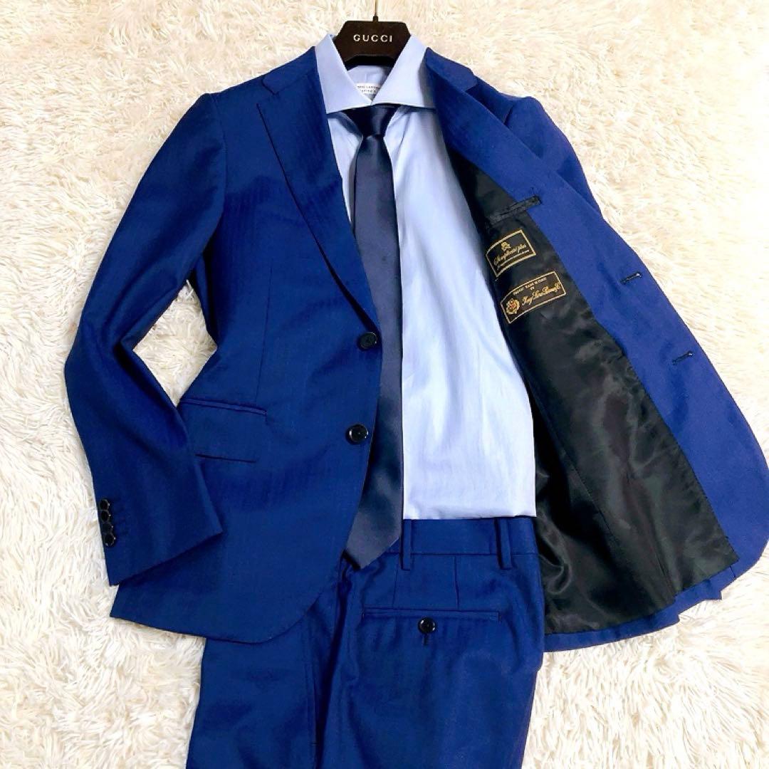 【Loro Piana・ヘリンボーン】シンプリシテプリュス　スーツ　ネイビー　S