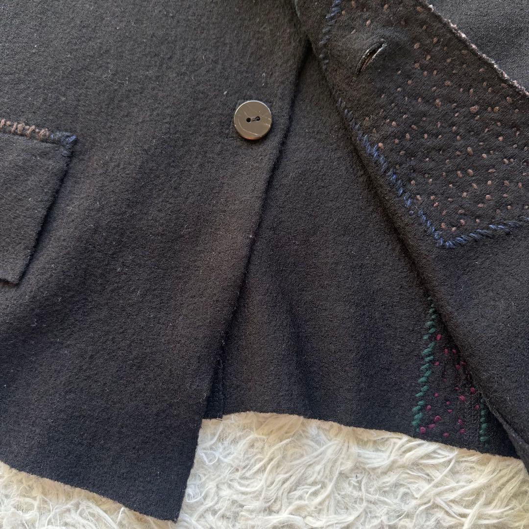 美品✨ヨーガンレール　ジャケットコート　ウール　糸刺繍　黒　ブラック