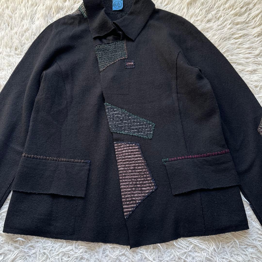 美品✨ヨーガンレール　ジャケットコート　ウール　糸刺繍　黒　ブラック