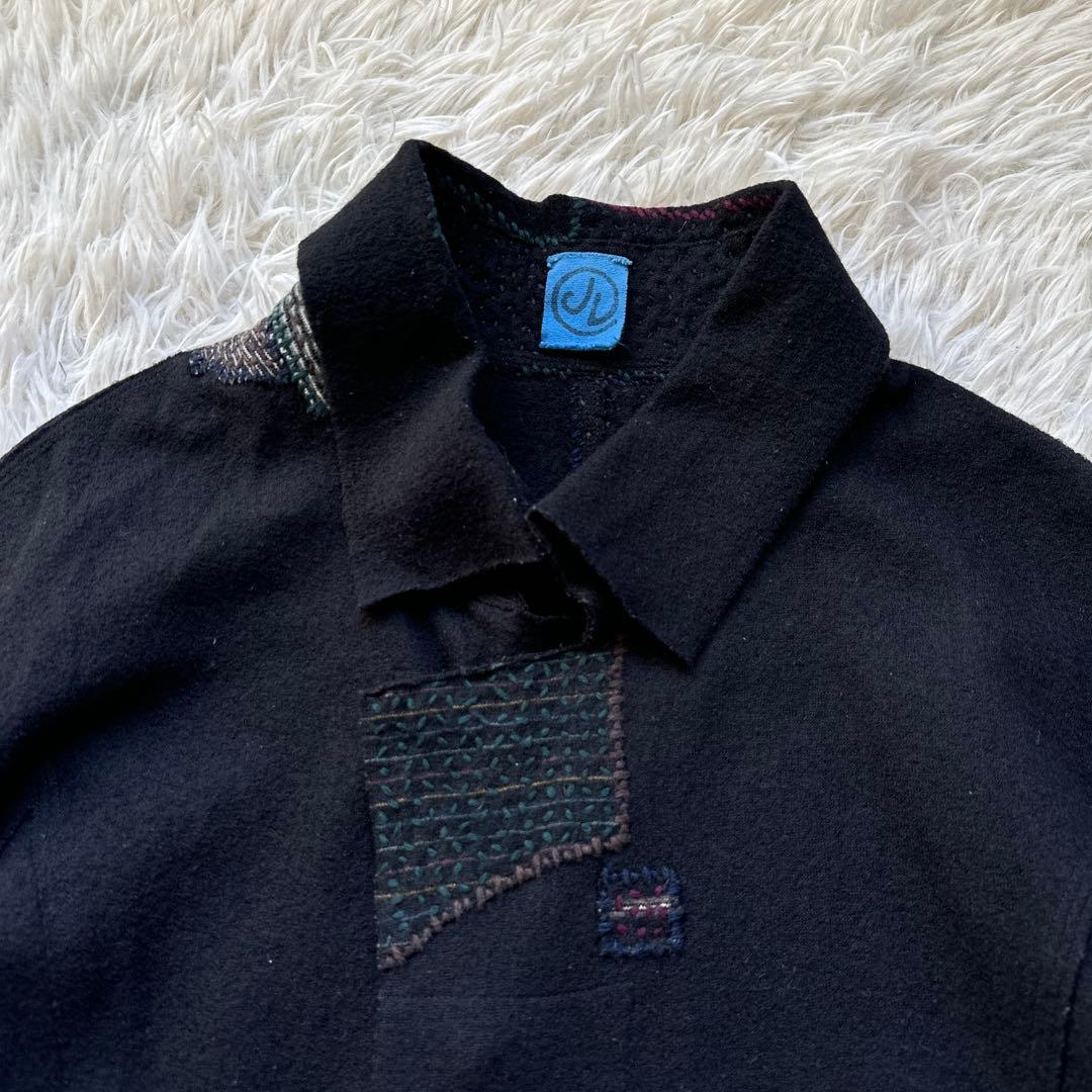 美品✨ヨーガンレール　ジャケットコート　ウール　糸刺繍　黒　ブラック