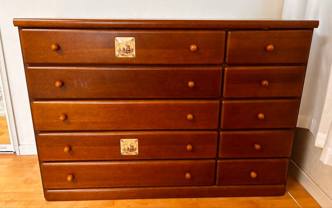 ダークブラウン木製チェスト 10引き出し