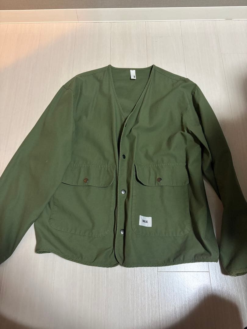 WAX THMノーカラージャケット Lサイズ オリーブ
