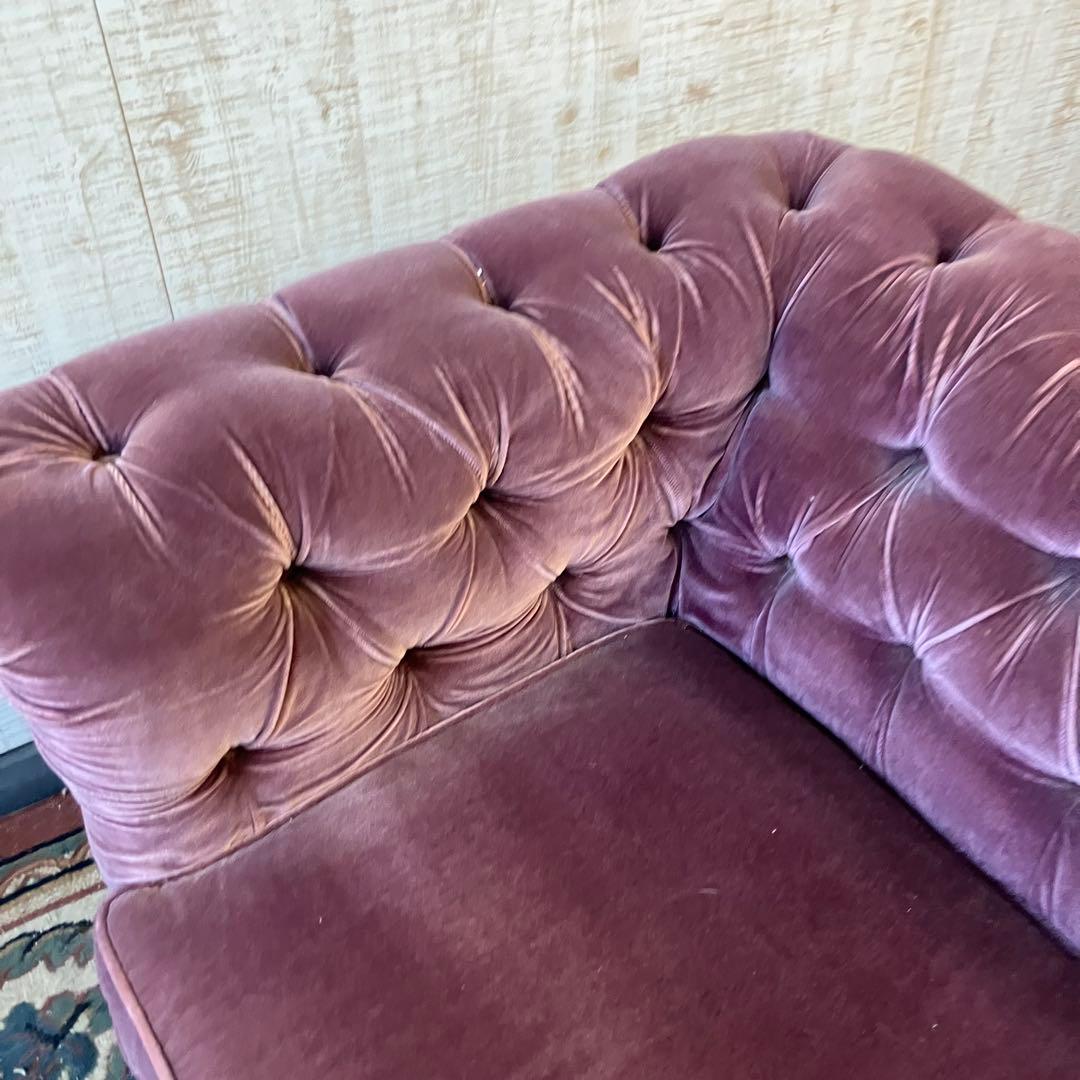 昭和レトロ マルニ木工 ボタン留めベロアソファー 二人掛けソファー アームチェア