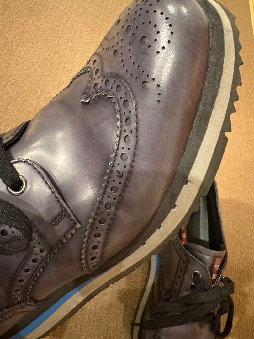 k*o様 ダークブルー レザー ウィングチップ シューズ