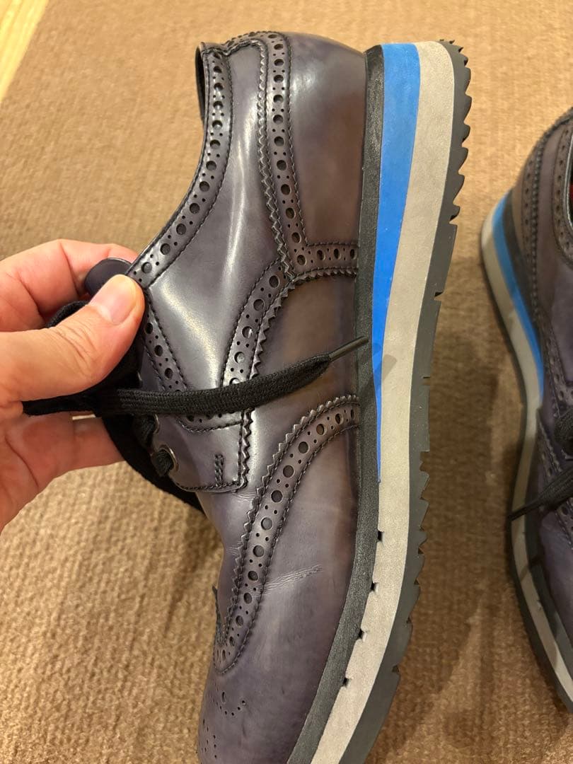 k*o様 ダークブルー レザー ウィングチップ シューズ