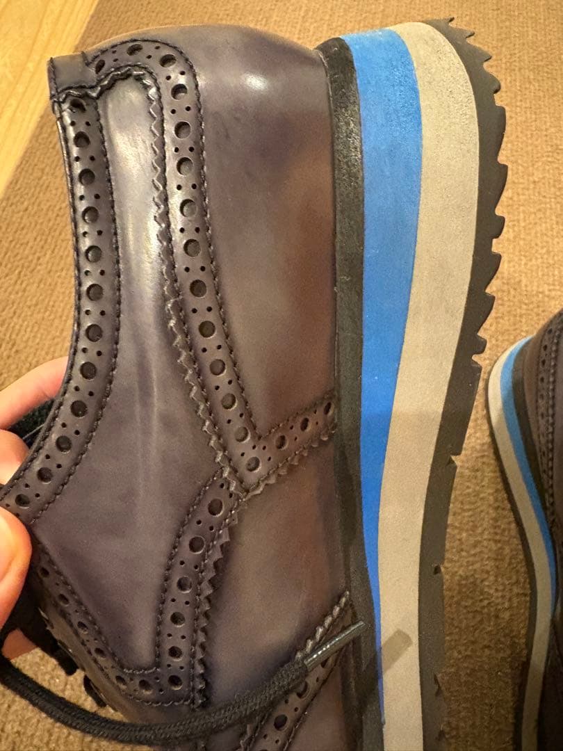 k*o様 ダークブルー レザー ウィングチップ シューズ